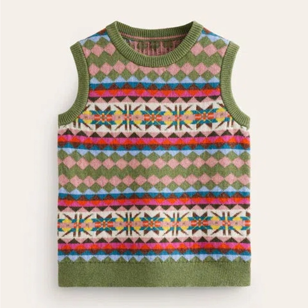 Boden Edie Fair Isle Vest in Green Heritage - Picture 2 of 14
